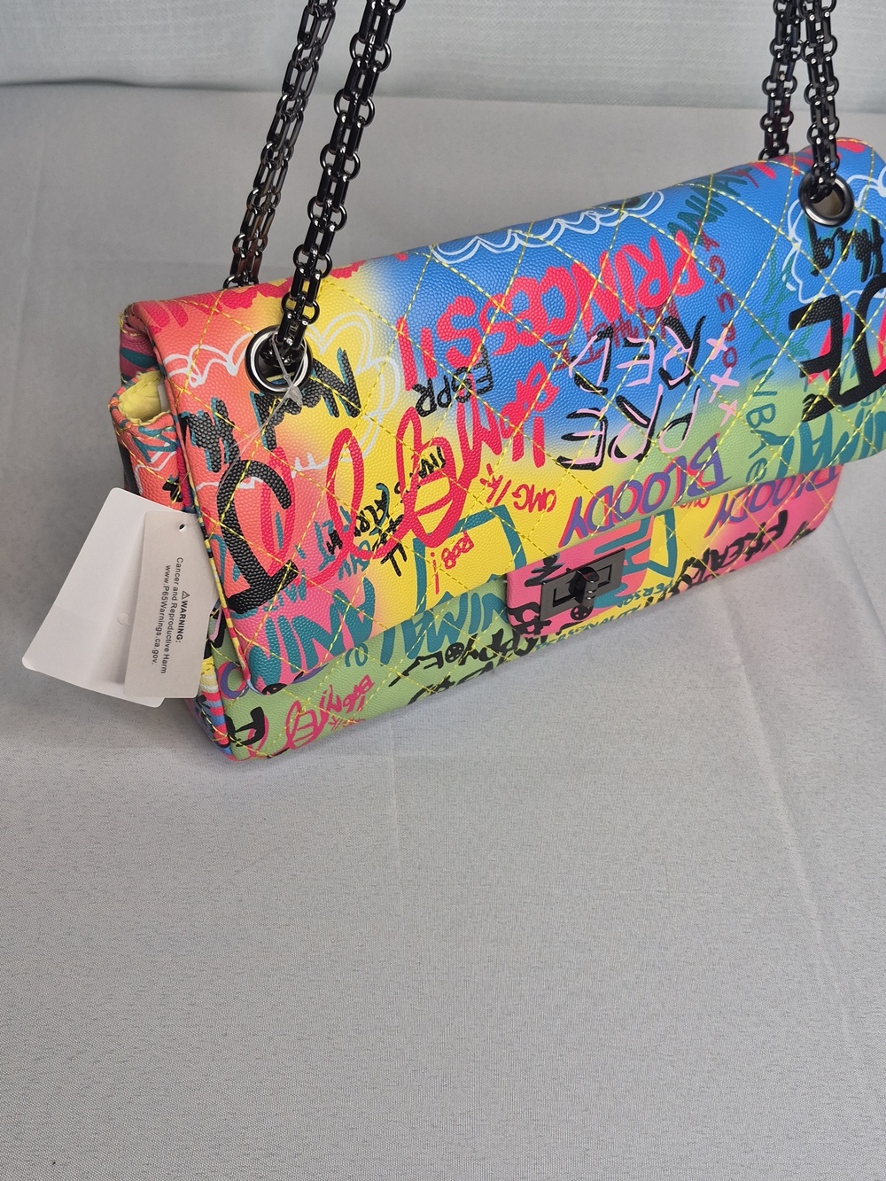 Graffiti Print Chain Shoulder Bag - Multicolor - Picture 11 of 12